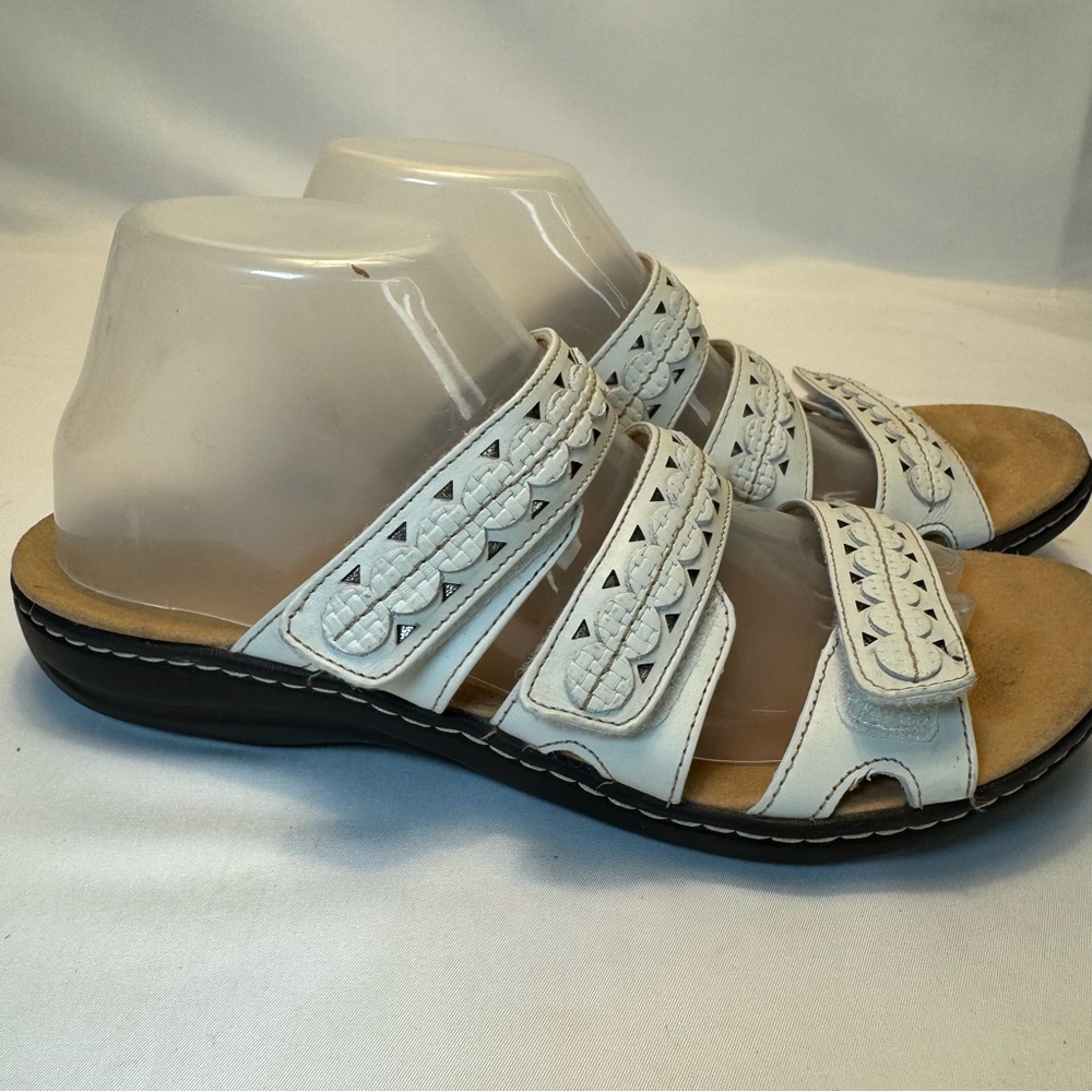Clarks Women Laurieann Ayla Sandal White Strappy Leather Slip On‎ Slides Size 8